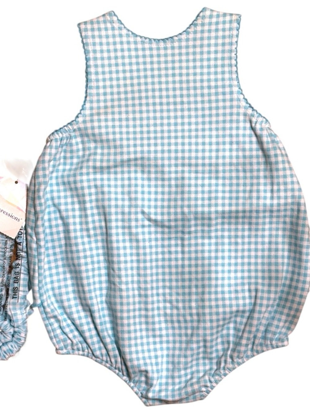 Vintage First Impressions Baby Girl Bubble Romper 6-9M Blue Gingham NWT Floral - Picture 3 of 9